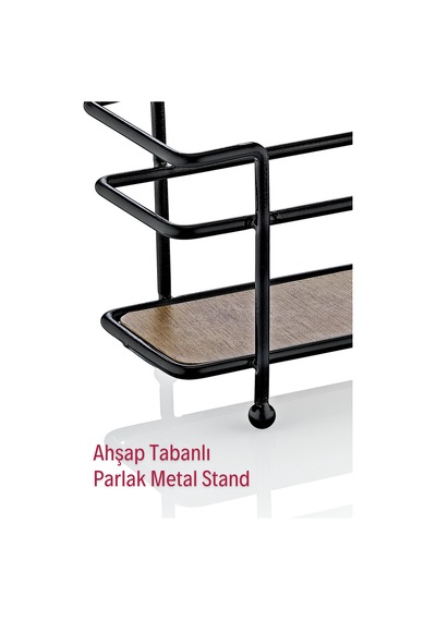 Grimorlife Ahşap Tabanlı Metal Standlı 4 Lü Cam Baharatlık Seti Çift Kapaklı Tuzluk & Biberlik Diğer