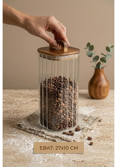 Akasya Kulplu Vakum Kapaklı Kare Çizgili Cam Kavanoz 1850 Ml - Borosilikat Bakliyat Ve Erzak Kavanozu Diğer