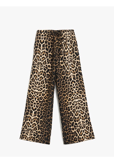 Koton Rahat Kesim Leopar Desenli Geniş Paça Pantolon Bej Desenli 5sak40151uw Ekru Desenli Ekru