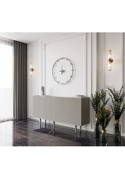 Enwood Capella Kum Taşı Rengi Mdf 4 Kapaklı Raflı 140 Lık Konsol