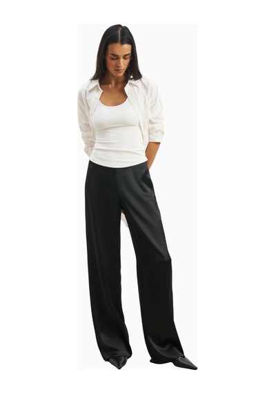 Because Of Alice Formal Satin Straight Leg Trousers Saten Düz Paça Kadın Pantolon Siyah