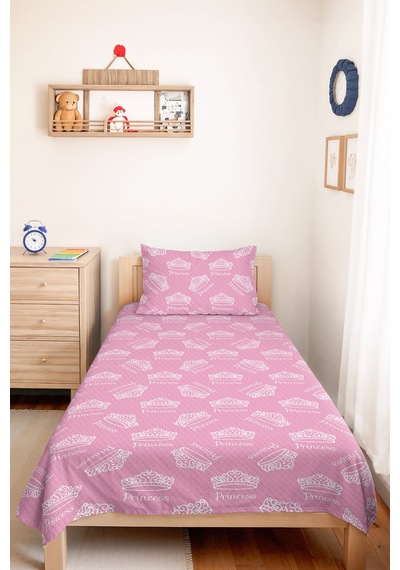 Evimde Bambaşka Pembe Taç Temalı Kız Çocuk Pike Takımı-prenses Konseptli Beyaz Bebek Odası Yatak Örtüsü-160x220  CM