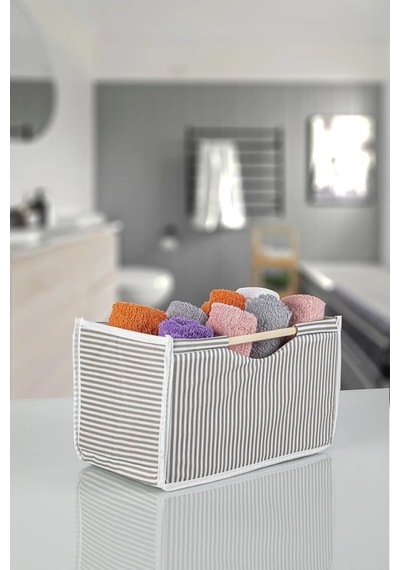 Tahta Saplı Mini Gri Düzenleyici Kutu, Dekoratif Organizer 32x17x18 Cm Keçe 10 X 15 Gri Diğer