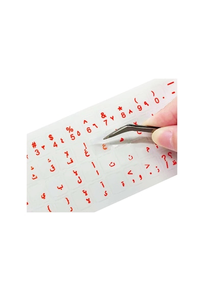 Arapça Kırmızı Klavye Etiketi Şeffaf Arka - Arabic Red Keyboard Sticker Transparent Back Diğer