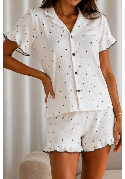 Kadın Düz Pamuk Homewear Beyaz Pijama Takımı