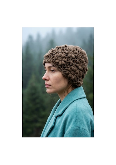Emybox El Örgüsü Siyah Kadın Bere Tığ İşi Çiçek Motifli Bohem Kışlık Şapka - Vintage Stil Yumuşak Örgü Bere Modeli Kahverengi