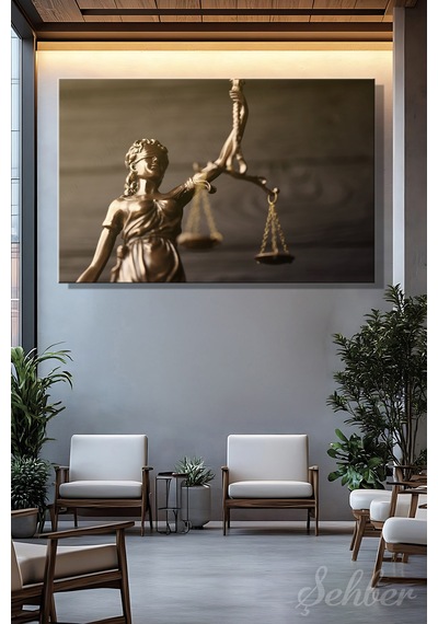 Bronz Renkli Adalet Tanrıçası Themis / Justitia Heykeli Yatay Kanvas Tablo 3867 Çok Renkli