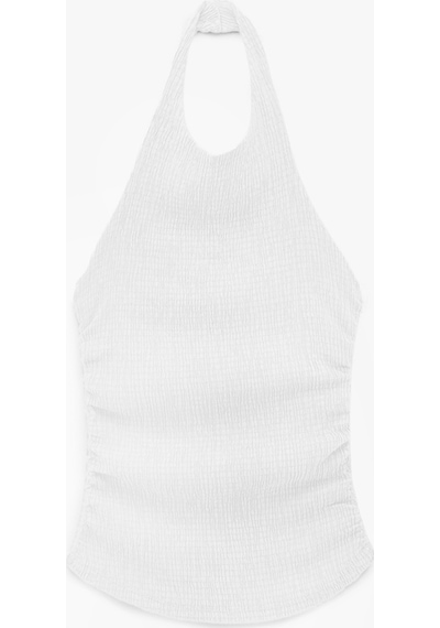 Koton Koton X Sibil Çetinkaya - Bürümcük Kumaş Sırt Dekolteli Halter Yaka Bluz Kırık Beyaz 6sak10075uk Ekru