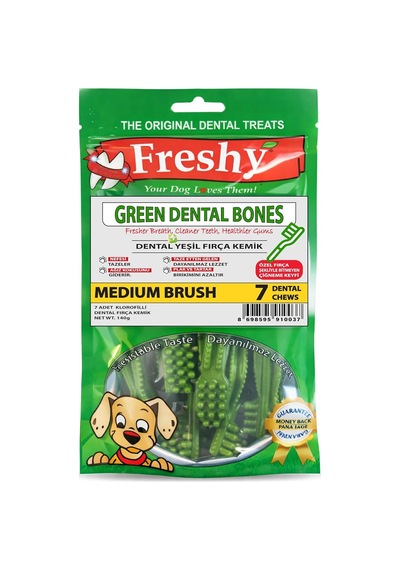 Green Dental Bones Medium Köpek Ödülü 140g Ağız Kokusu Giderici, Diş Temizleyici, Plak & Tartar Önleyici, Doğal Klorofilli 7'li Paket