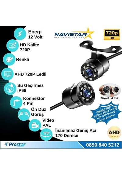 Navistar Ahd 720p 4 Pin Soketli Beyaz Ledli Kelebek Ve Tampon Uyumlu 6 Mt 4 Pin Kablolu Kamera