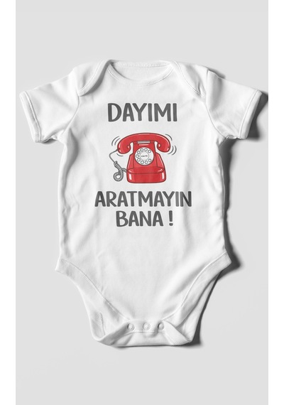 Morivokids Dayımı Aratmayın Bana Kısa Kollu Bebek Body %100 Pamuk Beyaz