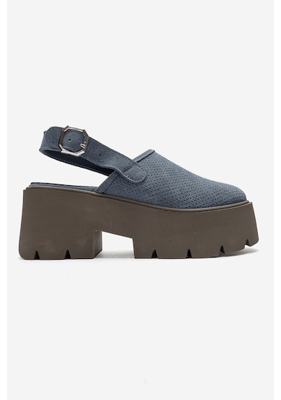 Luvi Shoes Caldrıs Kot Mavi Süet Hakiki Deri Önü Kapalı Kalın Platform Tabanlı Kadın Sandalet