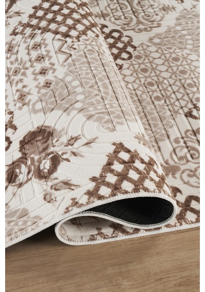 Villadia Home Textile Kaymaz Taban Modern Desen Halı Yolluk Leke Tutmaz Kolay Temizlenir Koridor Salon Yatak Mutfak Odası Vd1101bej Bej