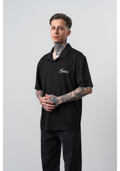 Respire Erkek Senor Yazılı Polo Yaka Regular Fit T-shirt Siyah