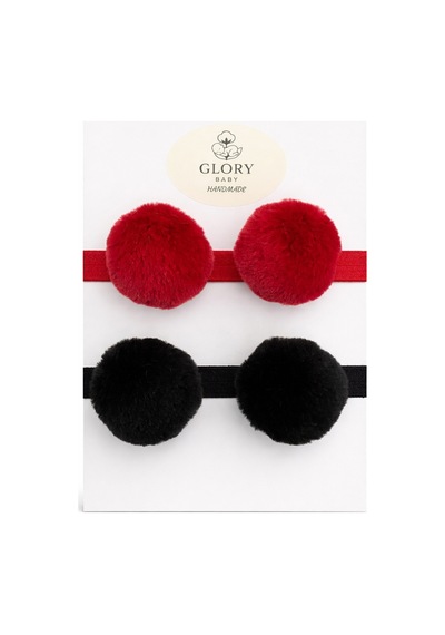 Kız Çocuk Bebek Ponponlu Bandana 2'li Set Kırmızı-siyah Kırmızı-siyah