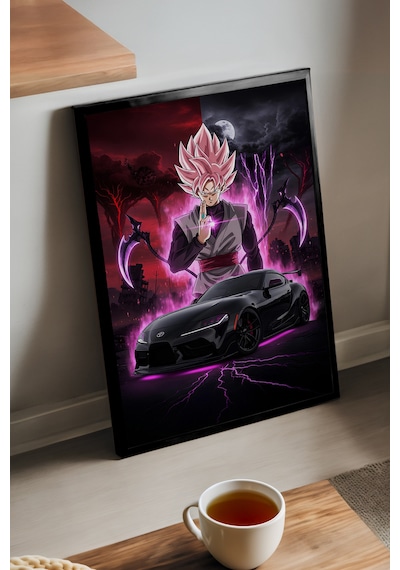 Goku Supra Siyah Ahşap Çerçeveli Poster, Dekoratif Anime Araba Duvar Tablosu