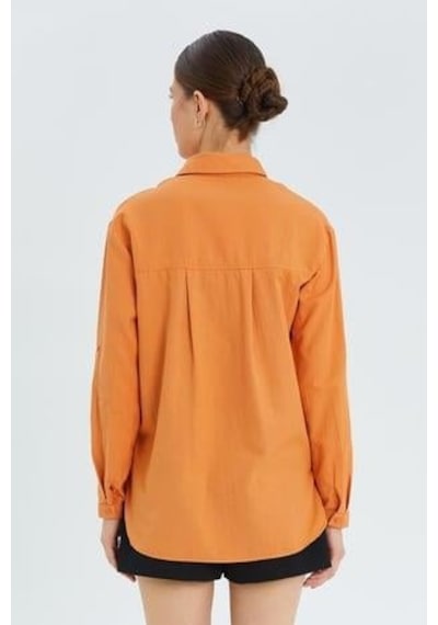 Mixray 9942 Kadın Oxford Uzun Kol Basic Gömlek Şeftali