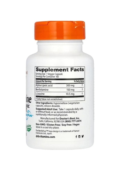 Doctor's Best Benfotiamine 150 Plus 300 Alfolipolic Acid With Benfopure 60 Veggie Kapsül