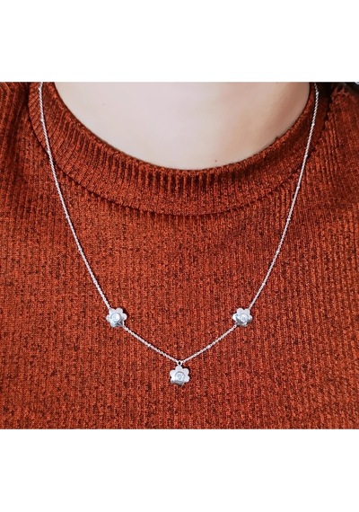 Oriental Kuyumculuk Jewellery Taşlı Papatya Cicek Gumus Kolye Gümüş