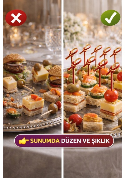 50 Li Paket I 9 Cm Düğümlü Kırmızı Bambu Kürdan Kokteyl Kürdan Sunum Çubuğu Aperatif Kürdan