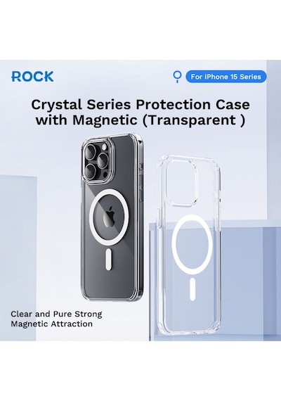 Rock Space Apple Uyumlu iPhone 15 Promax Kılıf Magsafe Kristal - Şeffaf Şeffaf