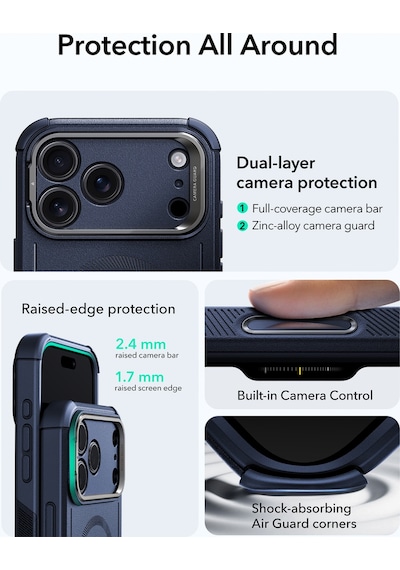 Esr Apple Uyumlu iPhone 17 Pro Cyber Tough Magsafe Stantlı Kılıf - Lacivert Lacivert