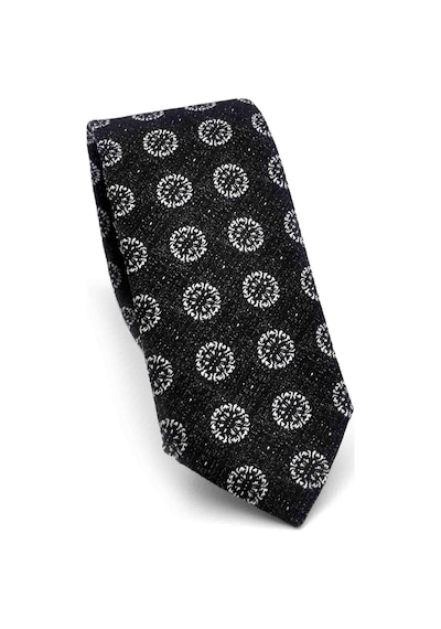 Gaffy Gri Yuvarlak Desenli Siyah Dokuma Kumaş Mendilli Slim Fit Kravat // Sdk-250204 Siyah
