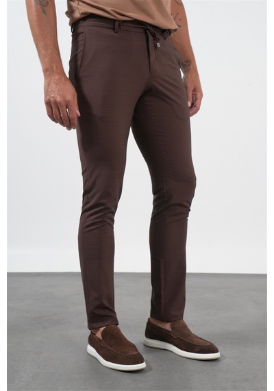 İmza Kahverengi Yan Cep Slim Fit Esnek Jogger Pantolon 1003260179 Koyu Kahverengi