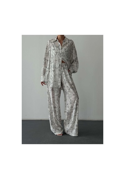 Quzu Batik Desenli Pantolon Ekru