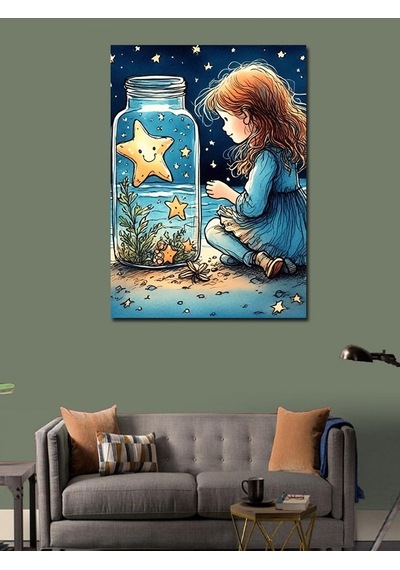 Kanvas Tablo Küçük Kız Ve Yıldızlar 70cmx100cm