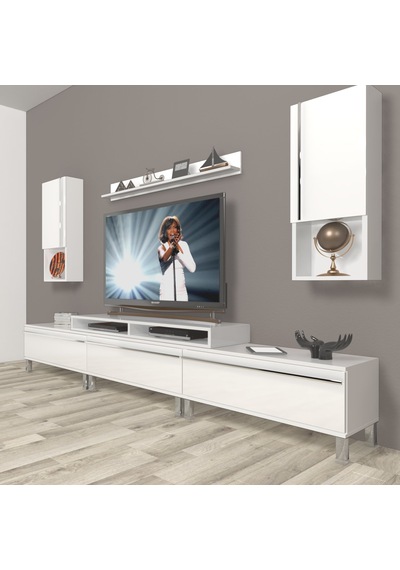 Decoraktiv Ekoflex 270ta Mdf Krom Ayaklı Tv Ünitesi Tv Sehpası Beyaz