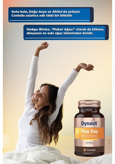 Dynavit Mag Day 30 Tablet - Sabah/gündüz Magnezyum - Magnezyum Sitrat&malat, Gotu Kola, Ginkgo Biloba,b6 Vit