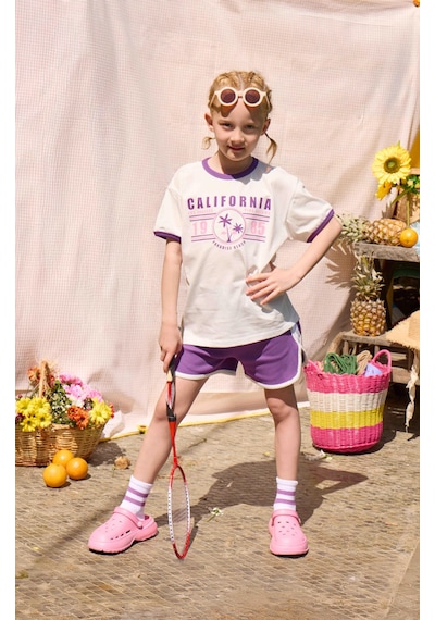 Luess Kız Çocuk Oversize Kalıp Baskılı Alt Üst Takım 2-3 Yaş 7-8 Yaş Mor