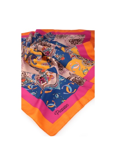 Inno 60x60 Cm Premium Saten Desenli Dikişli Fular Ekru