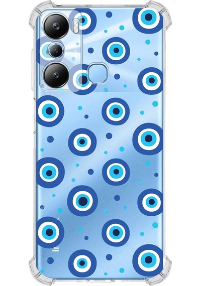 Prinrify İnfinix Hot 20i Uyumlu Nazar Boncuğu 1 Baskılı Şeffaf Köşe Korumalı Antişok Kılıf