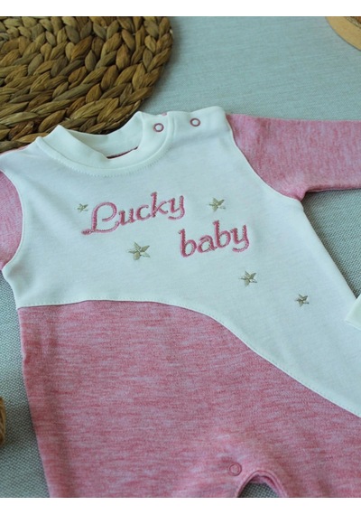 Veraura Lifestyle 0-3 3-6 Ay Lucky Baby Nakışlı Es Çizgi Boy Şapkalı Kız Bebek Tulumu Pembe