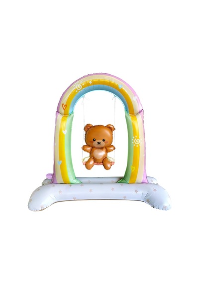 Retro Salıncakta Sallanan Ayıcık Folyo Balon Ayaklı Baby Shower Balon Renkli