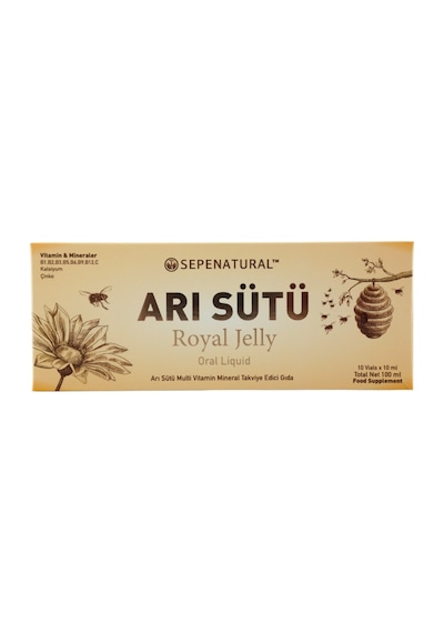 Sepe Natural Arı Sütü Kalsiyum Çinko Folik Asit C ve B Vitamin Kompleks Su Bazlı Şurup 10 Ampul x 10 ML
