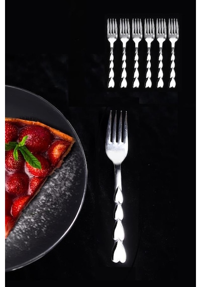 Tatlı Çatalı Kalpli Paslanmaz Çelik 6 Adet Metal
