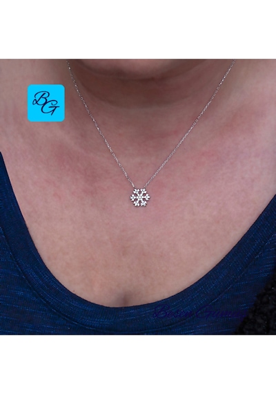 Zirkon Taşlı Kar Tanesi Kolye Rose - Gold -  Gümüş