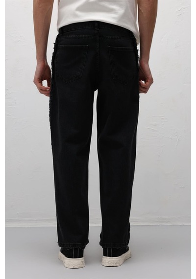 Vamos Yan Dikiş Detaylı Baggy Jean Siyah