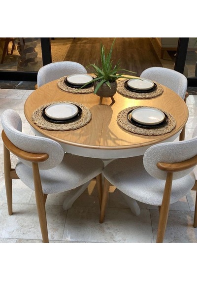 Lindon Baba Ayak Yuvarlak Açılır Masa 90x90 Beyaz - Ceviz