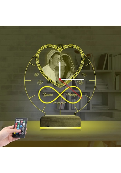 Luvivia Kalp Sevgiliye Hediye V2 Fotoğraflı Saatli 3d Lamba - Masa Gece Lambası