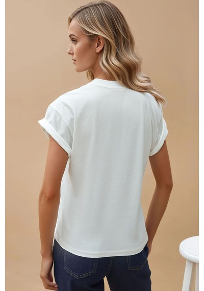 Hiccup Baskı Detaylı Regular Fit Bisiklet Yakalı %100 Pamuklu T-shirt Beyaz