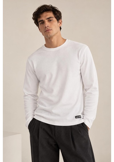 Alexandergardi Bisiklet Yaka İnce Fitilli Basic Sweatshirt Beyaz
