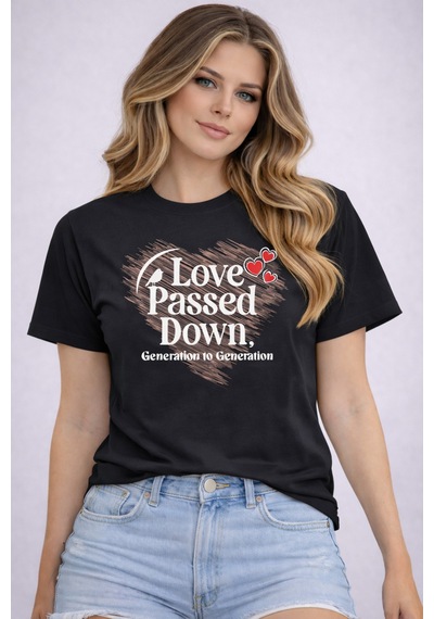 Herkesemoda Love Passed Down Baskı Detaylı Basic T-shirt Siyah