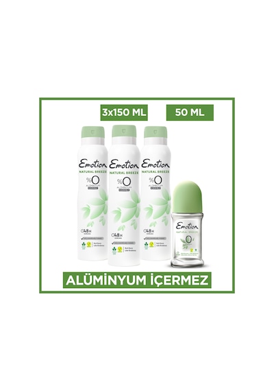 Emotion Natural Breeze Kadın Deodorant 3x150 Ml & Natural Breeze Roll On 50 Ml