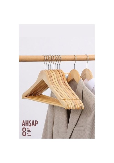 Zenvac Elbise Askısı Natural Ahşap 8 Adet 720177 Zenvac29 Renkli