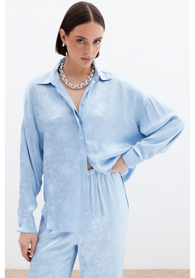 Sateen Jakarlı Saten Gömlek - Bebe Mavi-136039 Bebe Mavi