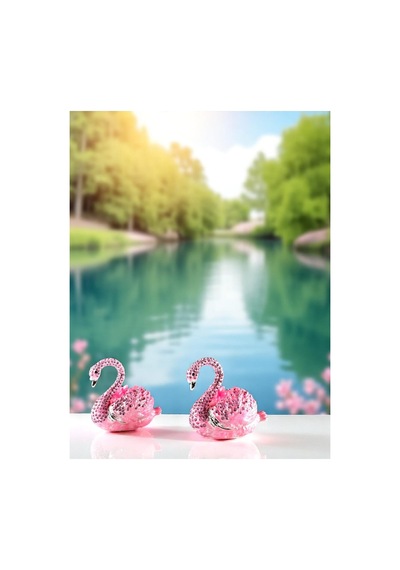 Zarif Taşlı 2'li Kuğu Figürü Dekoratif Hediyelik Biblo 9x5 CM Pembe